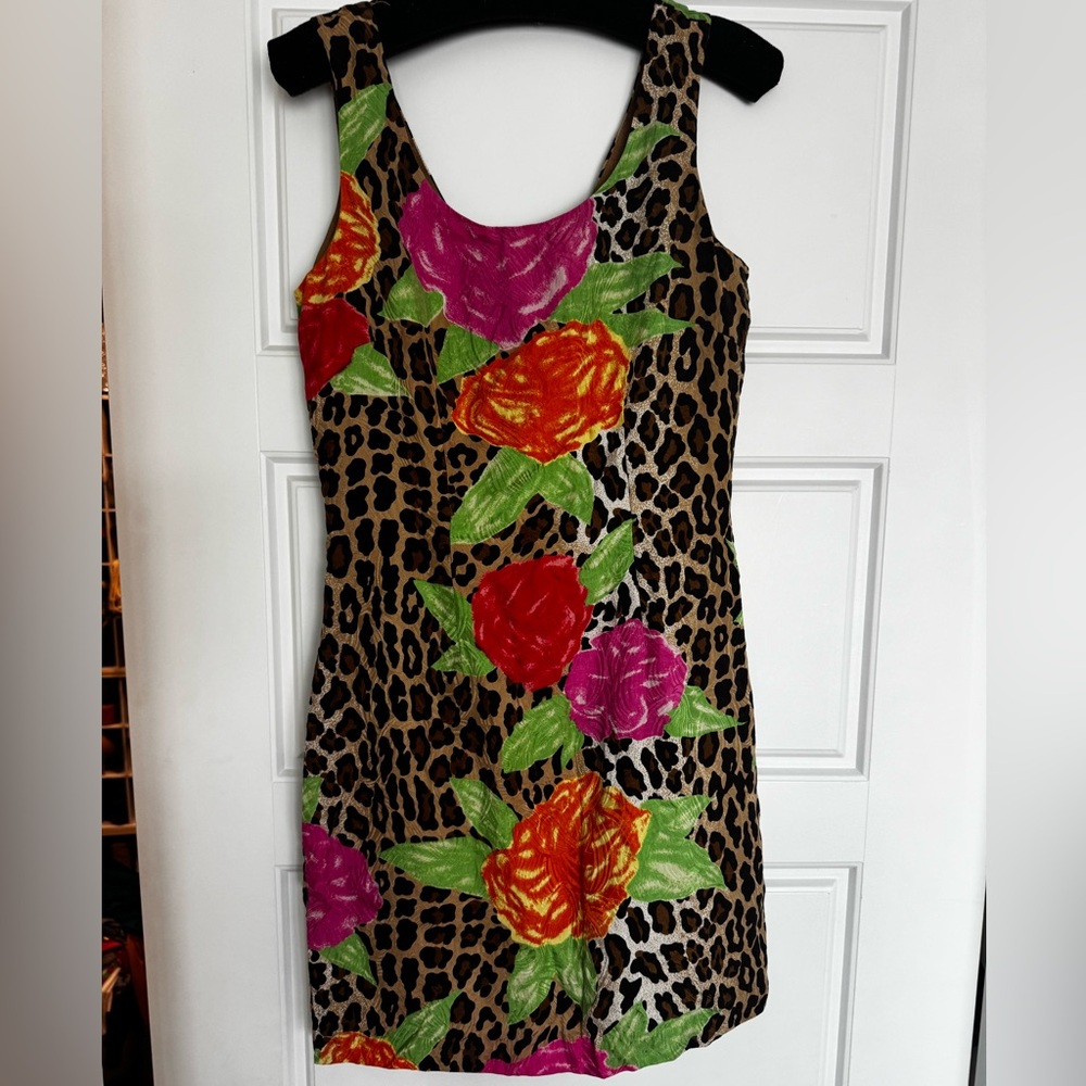 Bloomingdale's Leopard and Floral silk Mini Dress size 4